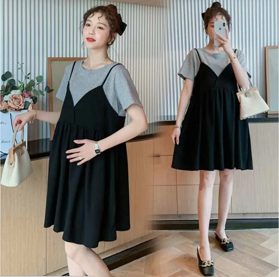 Summer Maternity Dresses Pregnant Women Camisole Dress Pregnancy Solid Color Loo